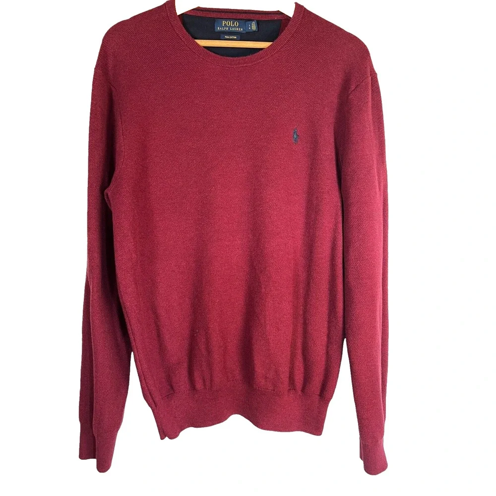 Polo Ralph Lauren Large Mens. Burgundy Red Knit Crew Neck Long Sleeve Sweater - Picture 1 of 7